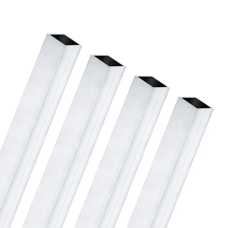 4Pcs 250mm 6063 Aluminum Square Tube, 8x8x1mm Straight Pipe Tubing for Frame