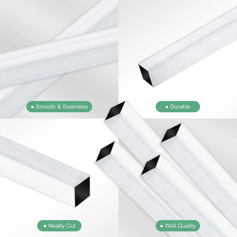 4Pcs 200mm 6063 Aluminum Square Tube, 12x12x1mm Straight Pipe Tubing for Frame