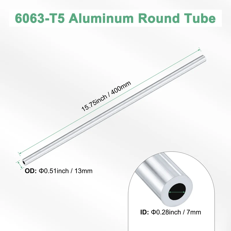 1-Pack 6063 Aluminum Round Tube, 7mmx13mm(IDxOD) 400mm Length Straight Tubing