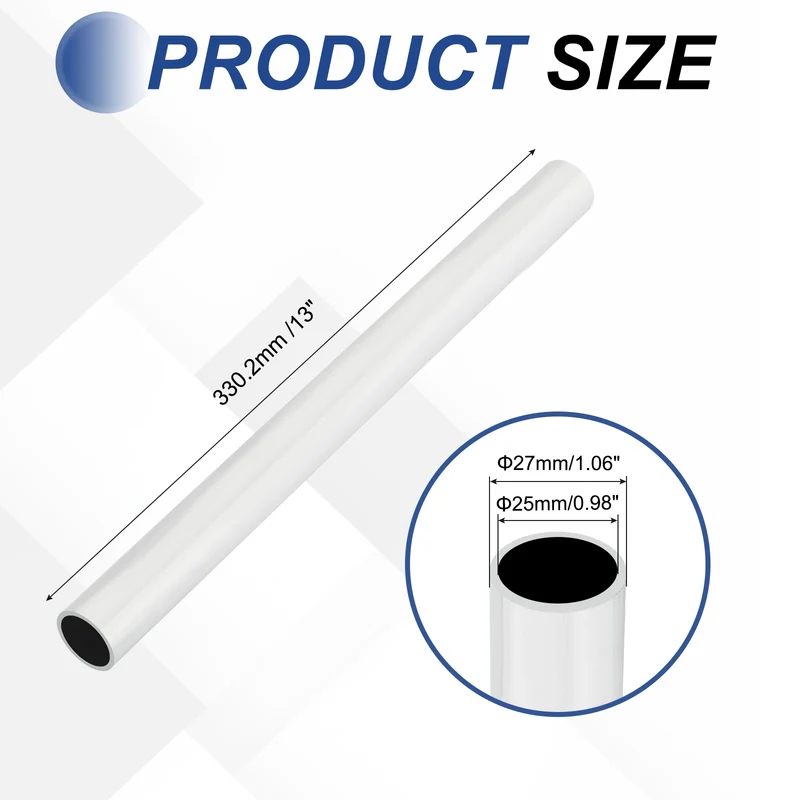 Aluminum Tubing Round Tube 27mm OD x 25mm ID 13" Metal Straight Pipe Silver