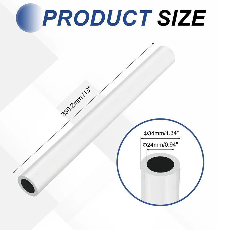 6063 Aluminum Tubing Round Tube 34mm ODx24mm ID 13"Metal Straight Pipe Silver