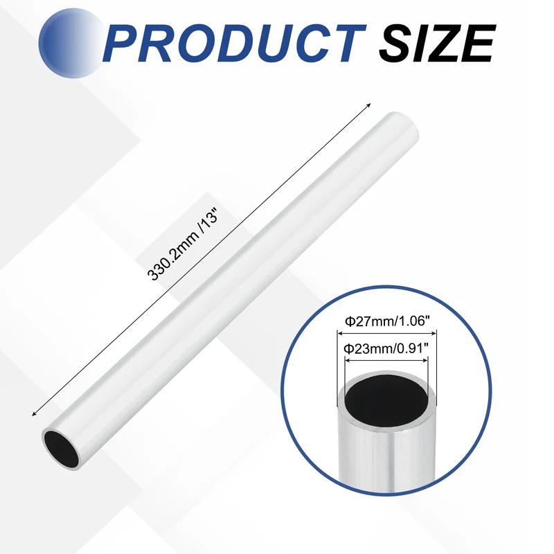 6063 Aluminum Tubing Round Tube 27mm ODx23mm ID 13"Metal Straight Pipe Silver