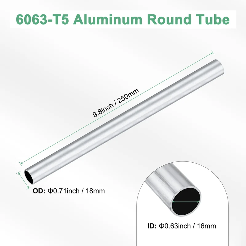 1-Pack 6063 Aluminum Round Tube, 16mmx18mm(IDxOD) 250mm Length Straight Tubing
