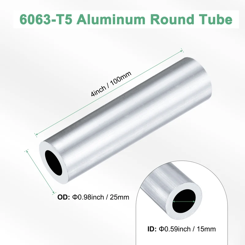1-Pack 6063 Aluminum Round Tube, 15mmx25mm(IDxOD) 100mm Length Straight Tubing