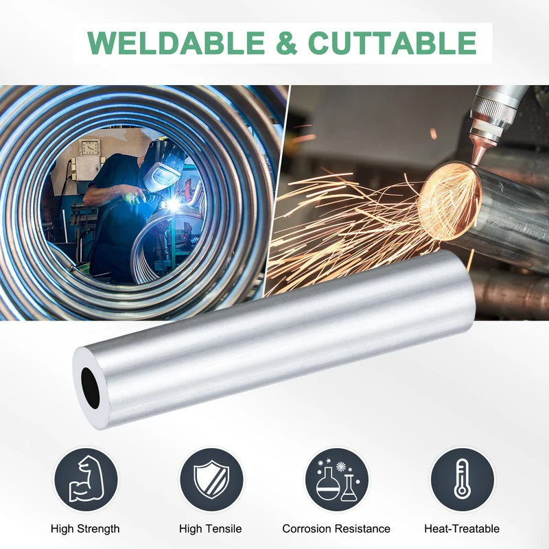 2-Pack 6063 Aluminum Round Tube, 10mmx20mm(IDxOD) 100mm Length Straight Tubing