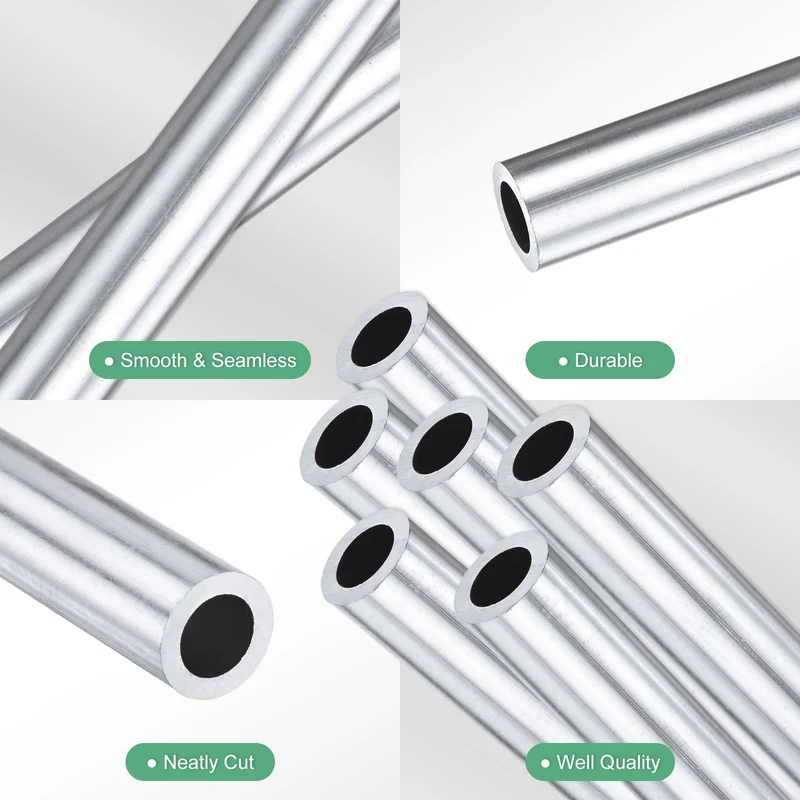 6-Pack 6063 Aluminum Round Tube, 8mmx12mm(IDxOD) 100mm Length Straight Tubing