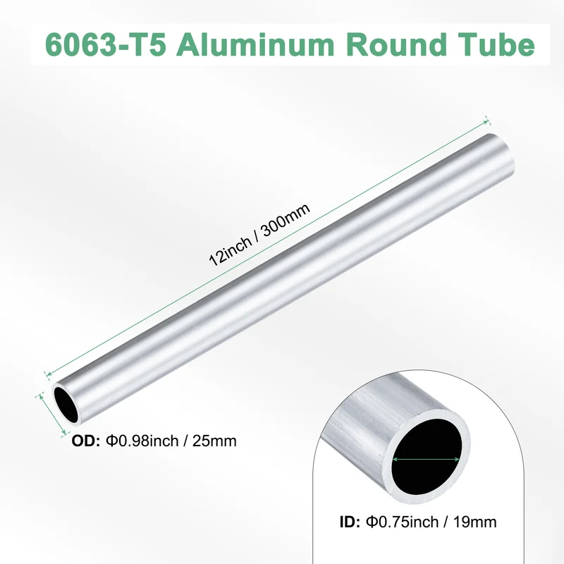 1-Pack 6063 Aluminum Round Tube, 19mmx25mm(IDxOD) 300mm Length Straight Tubing