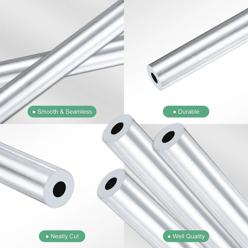 3-Pack 6063 Aluminum Round Tube, 5mmx12mm(IDxOD) 250mm Length Straight Tubing