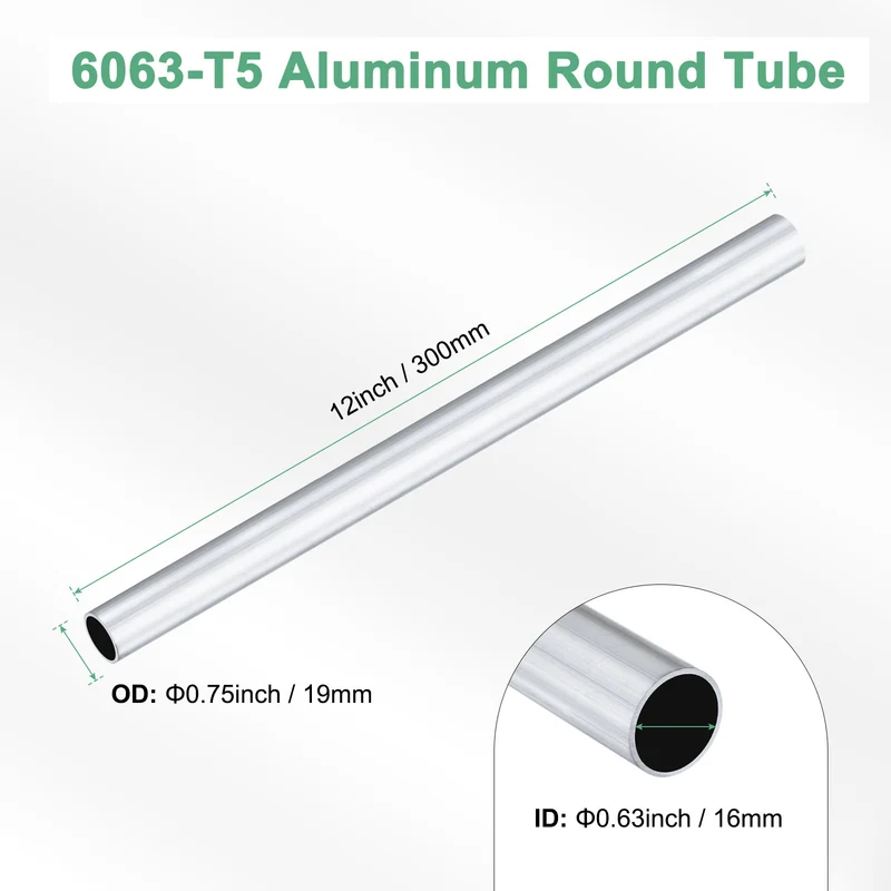 1-Pack 6063 Aluminum Round Tube, 16mmx19mm(IDxOD) 300mm Length Straight Tubing