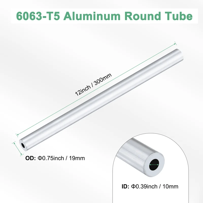 1-Pack 6063 Aluminum Round Tube, 10mmx19mm(IDxOD) 300mm Length Straight Tubing