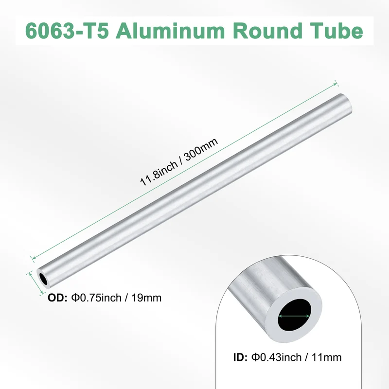 1-Pack 6063 Aluminum Round Tube, 11mmx19mm(IDxOD) 300mm Length Straight Tubing