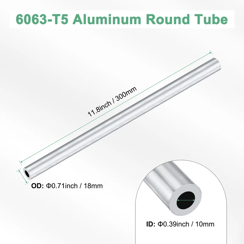 1-Pack 6063 Aluminum Round Tube, 10mmx18mm(IDxOD) 300mm Length Straight Tubing