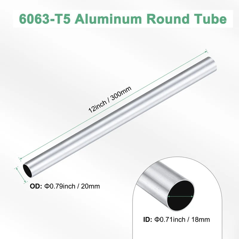 1-Pack 6063 Aluminum Round Tube, 18mmx20mm(IDxOD) 300mm Length Straight Tubing