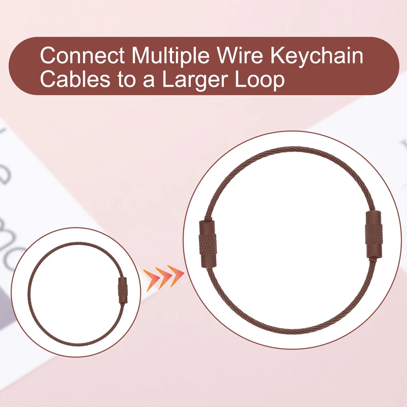 22Pcs Wire Keychain Cable 6 Inch Metal Wire Key Ring Loop Brown