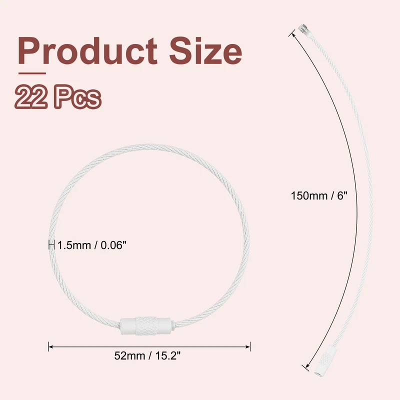 22Pcs Wire Keychain Cable 6 Inch Metal Wire Key Ring Loop White