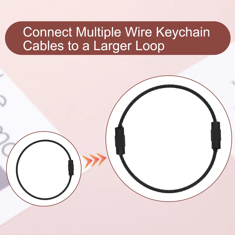 22Pcs Wire Keychain Cable 6 Inch Metal Wire Key Ring Loop Black