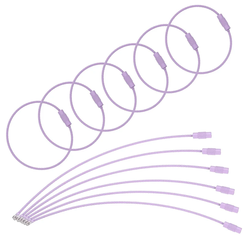 22Pcs Wire Keychain Cable 6 Inch Metal Wire Key Ring Loop Light Purple