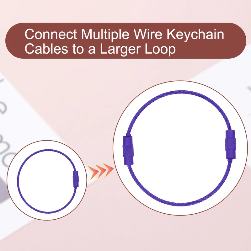 22 Pcs Wire Keychain Cable, 6 Inch Metal Wire Key Ring Loop, Dark Purple