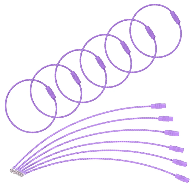 22 Pcs Wire Keychain Cable, 6 Inch Metal Wire Key Ring Loop, Purple