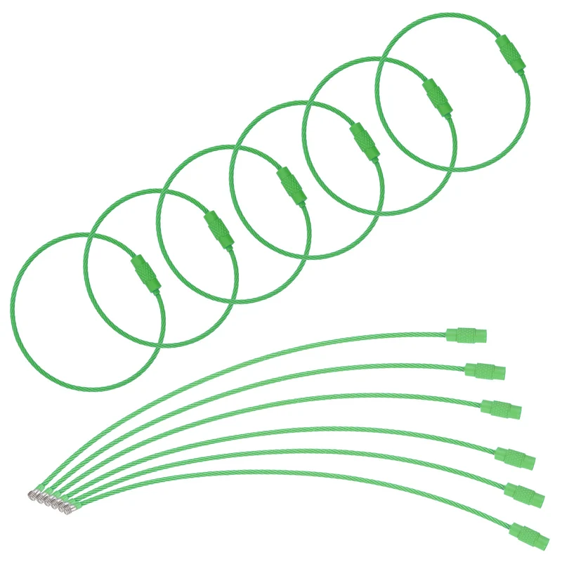 22 Pcs Wire Keychain Cable, 6 Inch Metal Wire Key Ring Loop, Lime Green