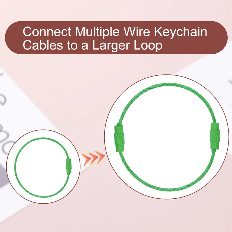 22 Pcs Wire Keychain Cable, 6 Inch Metal Wire Key Ring Loop, Lime Green