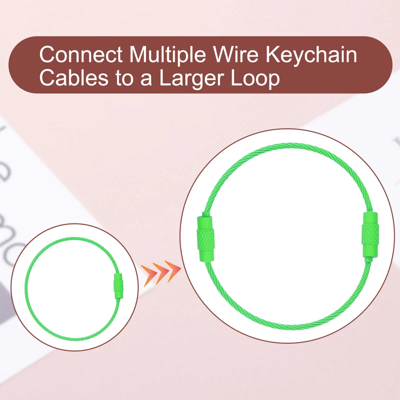 22Pcs Wire Keychain Cable 6 Inch Metal Wire Key Ring Loop Light Green