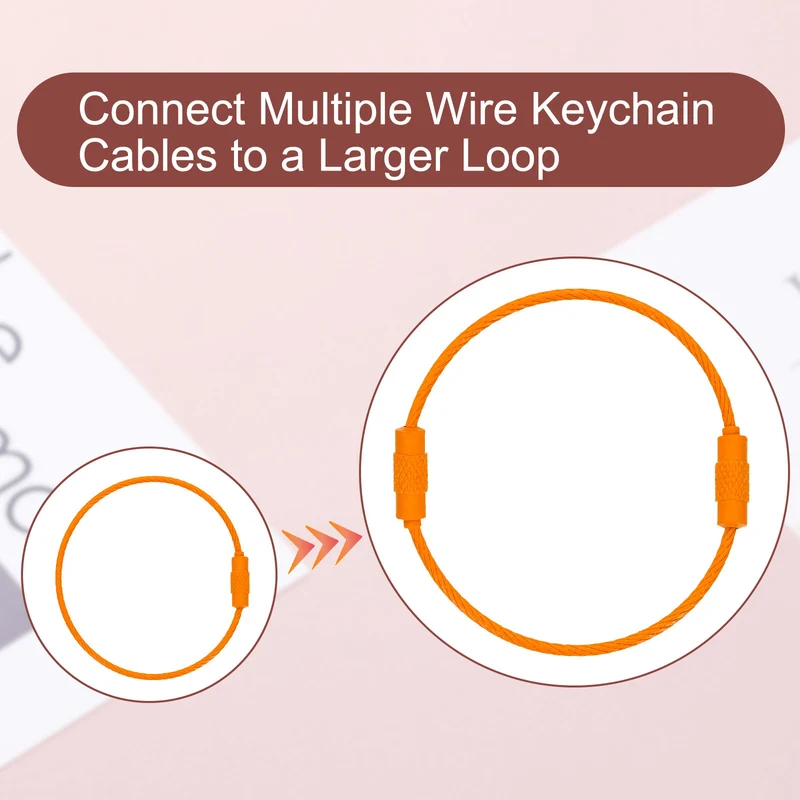 22Pcs Wire Keychain Cable 6 Inch Metal Wire Key Ring Loop Orange