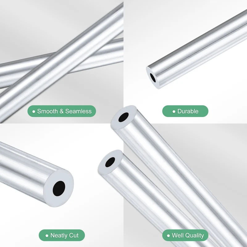 2-Pack 6063 Aluminum Round Tube, 4mmx10mm(IDxOD) 250mm Length Straight Tubing