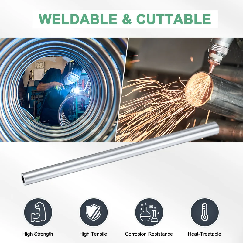 2-Pack 6063 Aluminum Round Tube, 10mmx17mm(IDxOD) 300mm Length Straight Tubing