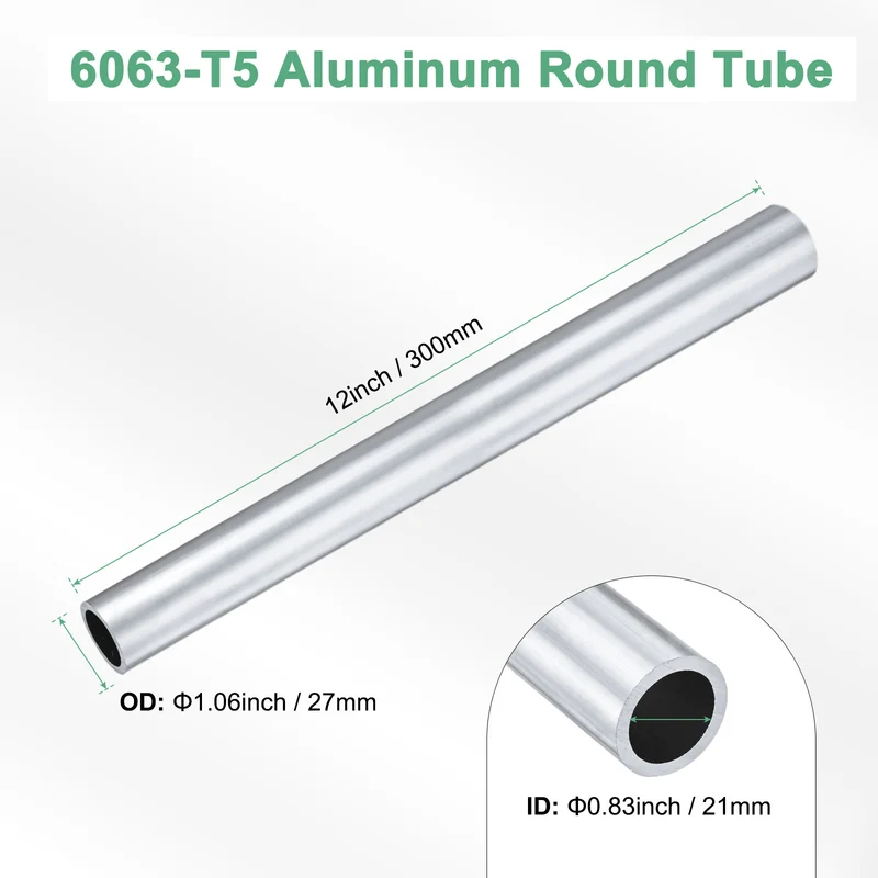 1-Pack 6063 Aluminum Round Tube, 21mmx27mm(IDxOD) 300mm Length Straight Tubing
