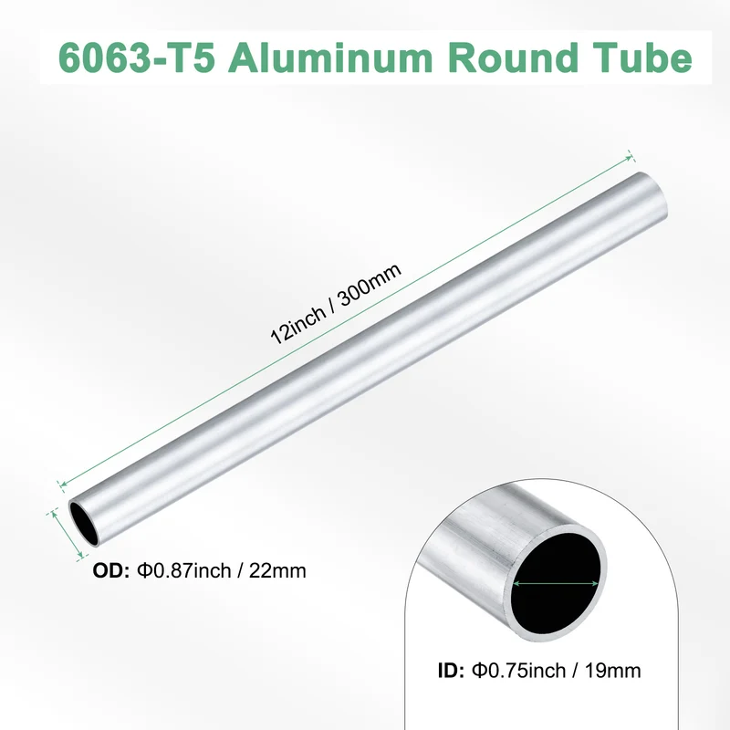 1-Pack 6063 Aluminum Round Tube, 19mmx22mm(IDxOD) 300mm Length Straight Tubing