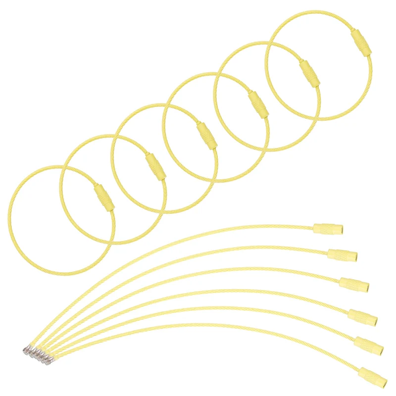 22 Pcs Wire Keychain Cable, 6 Inch Metal Wire Key Ring Loop, Light Yellow