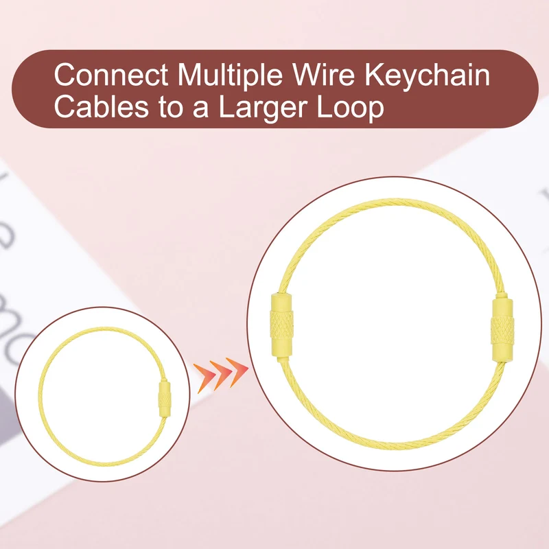 22 Pcs Wire Keychain Cable, 6 Inch Metal Wire Key Ring Loop, Light Yellow