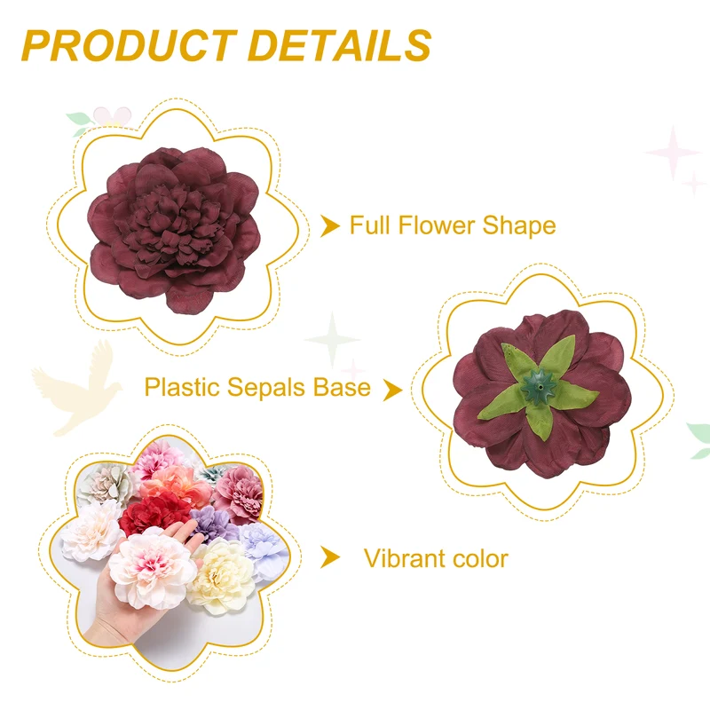 10 Pcs Fake Flower Heads, Artificial Flowers Hydrangea Heads, Dark Red