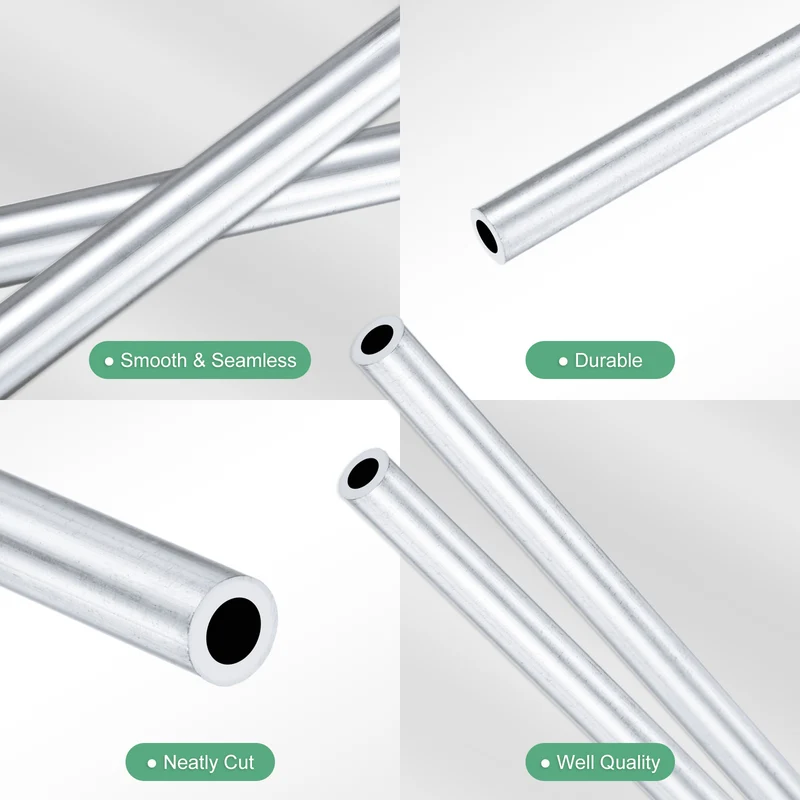 2-Pack 6063 Aluminum Round Tube, 3mmx5mm(IDxOD) 250mm Length Straight Tubing