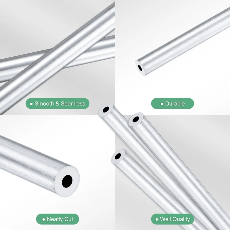 3-Pack 6063 Aluminum Round Tube, 2mmx5mm(IDxOD) 250mm Length Straight Tubing