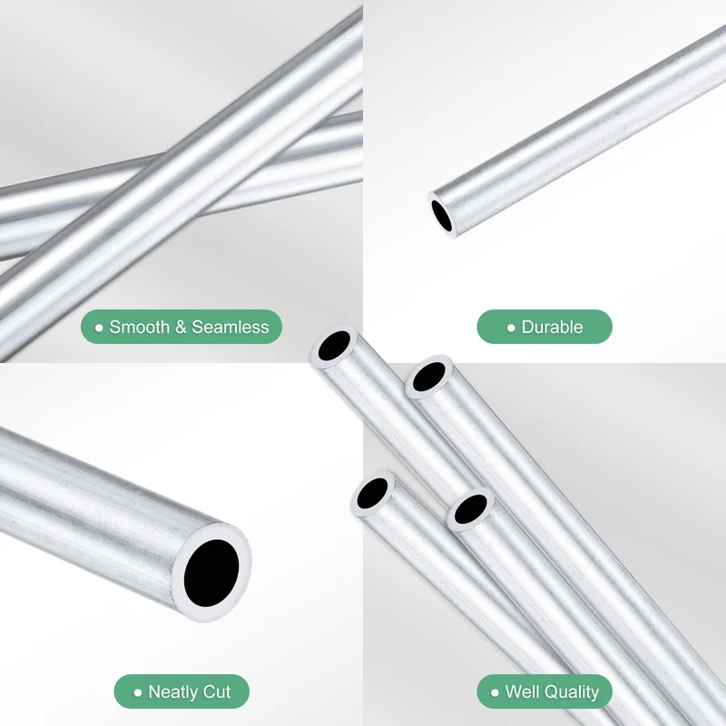 4-Pack 6063 Aluminum Round Tube, 2mmx3mm(IDxOD) 250mm Length Straight Tubing