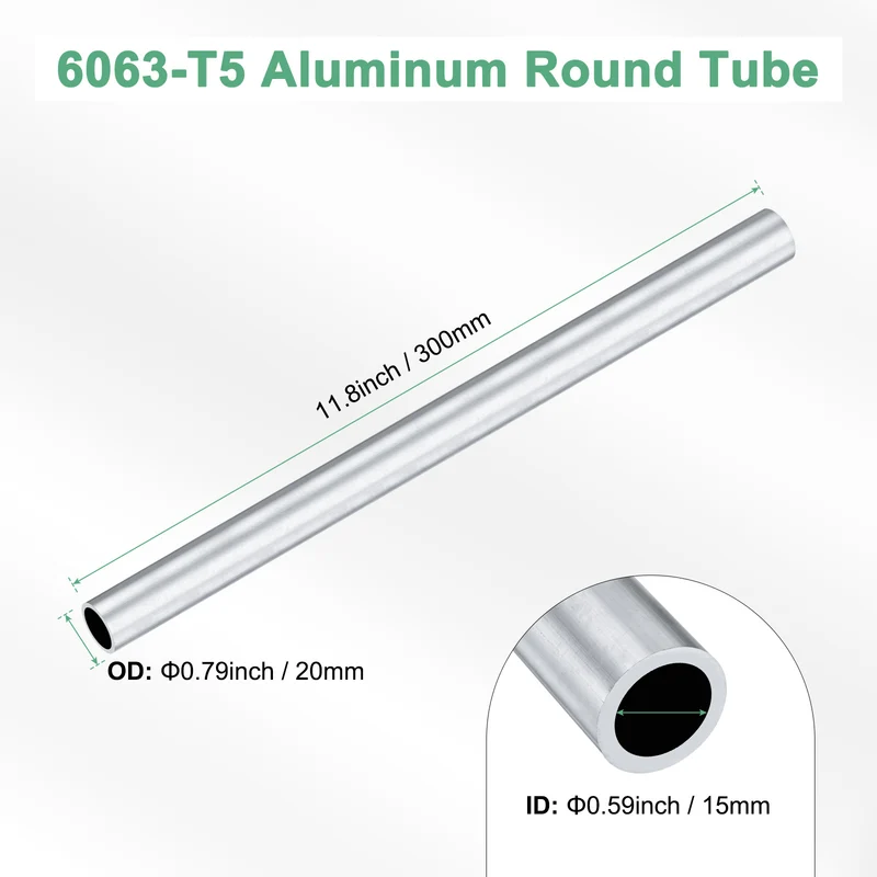 1-Pack 6063 Aluminum Round Tube, 15mmx20mm(IDxOD) 300mm Length Straight Tubing