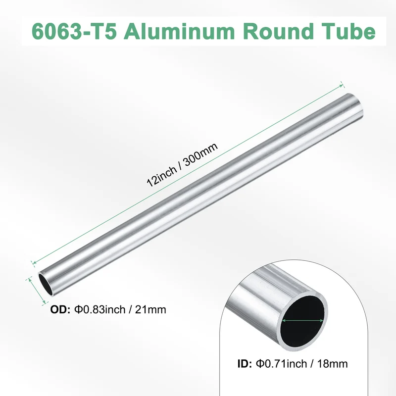 1-Pack 6063 Aluminum Round Tube, 18mmx21mm(IDxOD) 300mm Length Straight Tubing