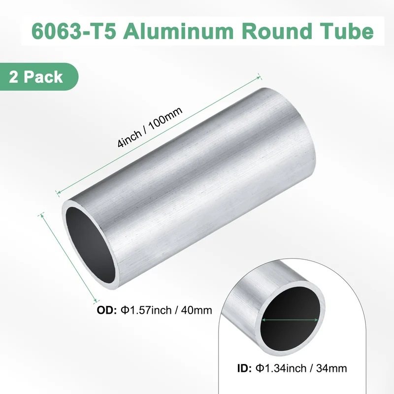 2-Pack 6063 Aluminum Round Tube, 34mmx40mm(IDxOD) 100mm Length Straight Tubing