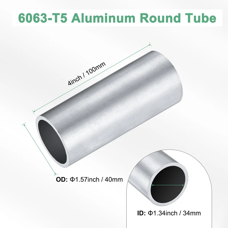 1-Pack 6063 Aluminum Round Tube, 34mmx40mm(IDxOD) 100mm Length Straight Tubing