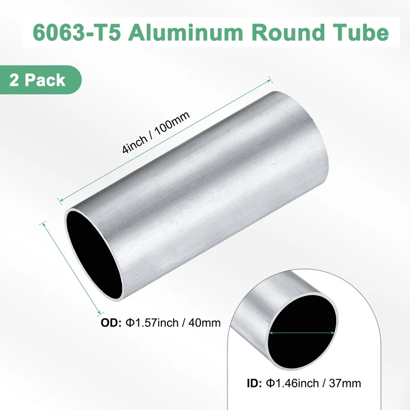 2-Pack 6063 Aluminum Round Tube, 37mmx40mm(IDxOD) 100mm Length Straight Tubing