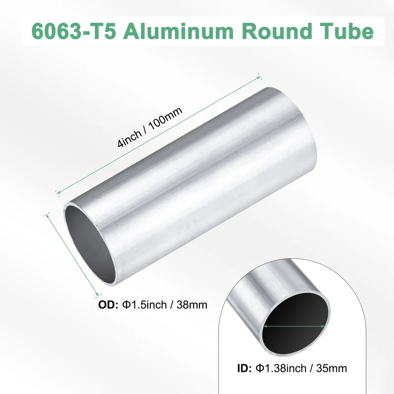 1-Pack 6063 Aluminum Round Tube, 35mmx38mm(IDxOD) 100mm Length Straight Tubing