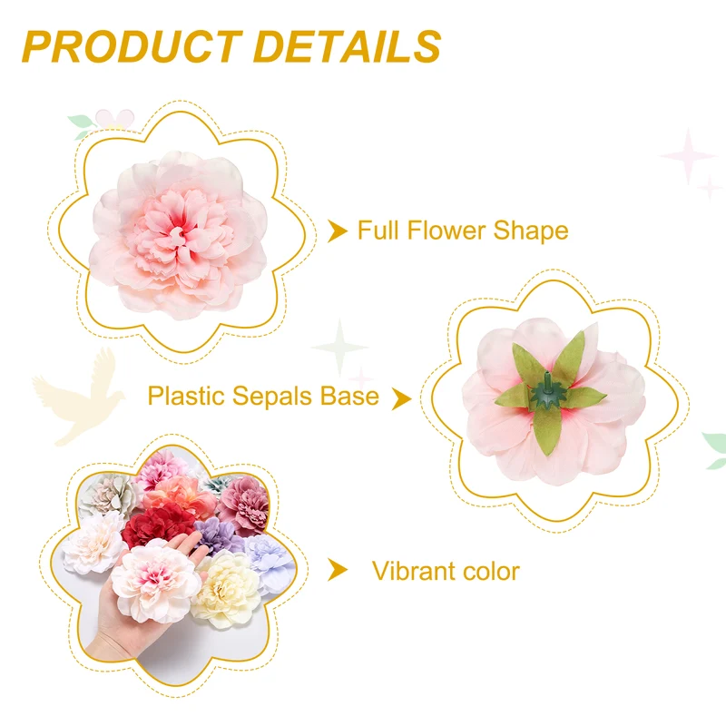 10 Pcs Fake Flower Heads, Artificial Flowers Hydrangea Heads, Rose Champagne