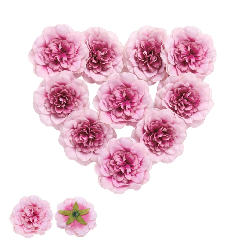 10 Pcs Fake Flower Heads, Artificial Flowers Hydrangea Heads, Rose Pink