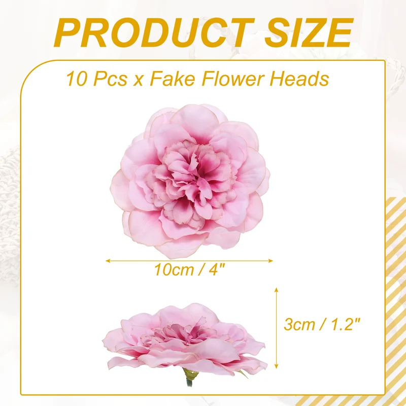 10 Pcs Fake Flower Heads, Artificial Flowers Hydrangea Heads, Rose Pink