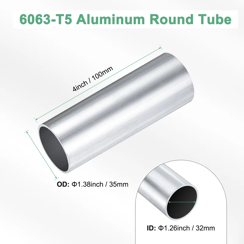1-Pack 6063 Aluminum Round Tube, 32mmx35mm(IDxOD) 100mm Length Straight Tubing