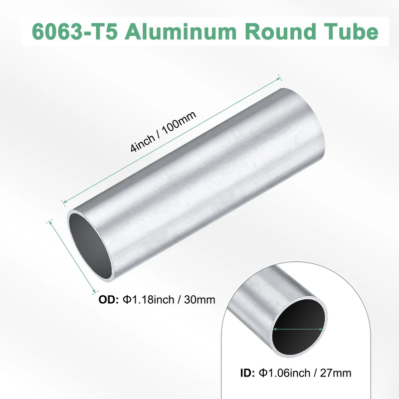 1-Pack 6063 Aluminum Round Tube, 27mmx30mm(IDxOD) 100mm Length Straight Tubing