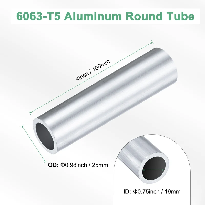 1-Pack 6063 Aluminum Round Tube, 19mmx25mm(IDxOD) 100mm Length Straight Tubing