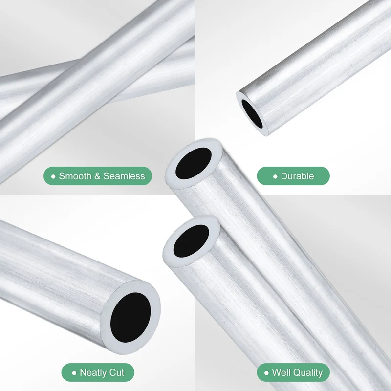 2-Pack 6063 Aluminum Round Tube, 10mmx15mm(IDxOD) 300mm Length Straight Tubing